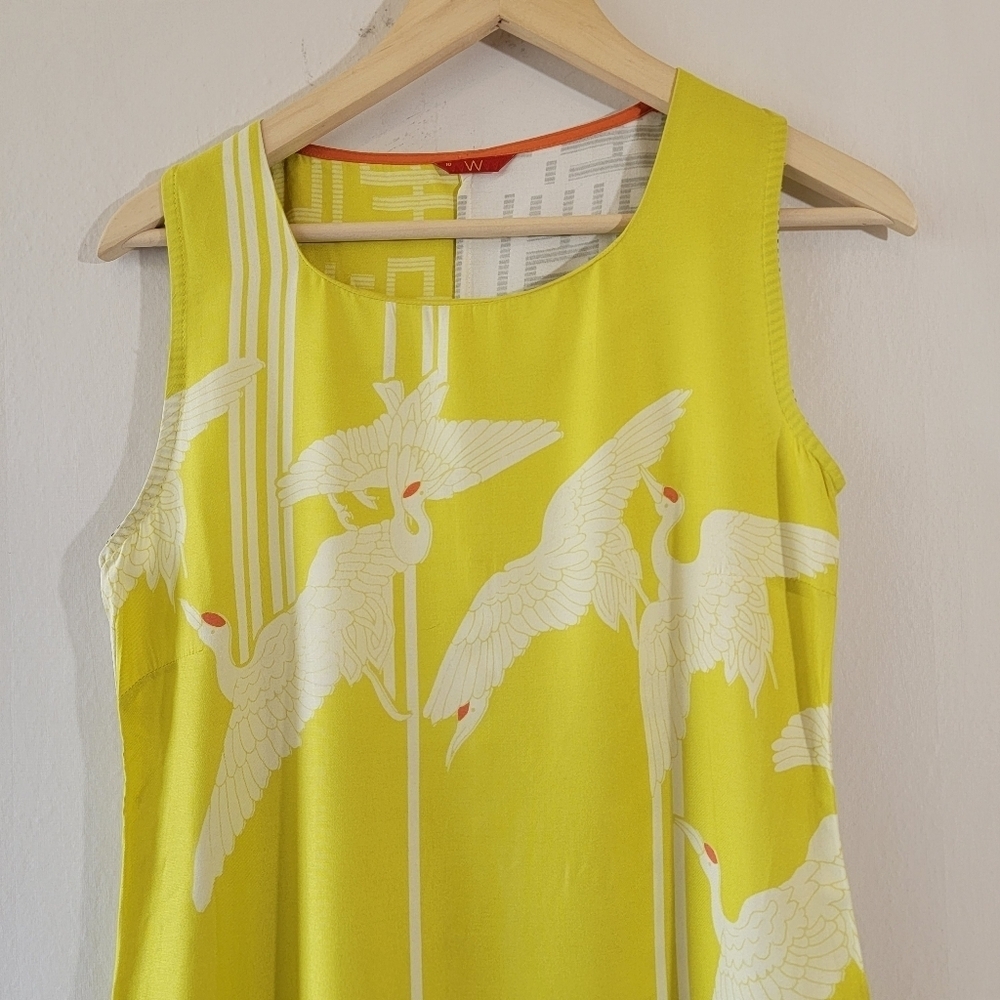 W Woman Primted Straight Kurta Sz 10 Yellow White Birdies Indian Pakistan Tunic - Picture 4 of 12